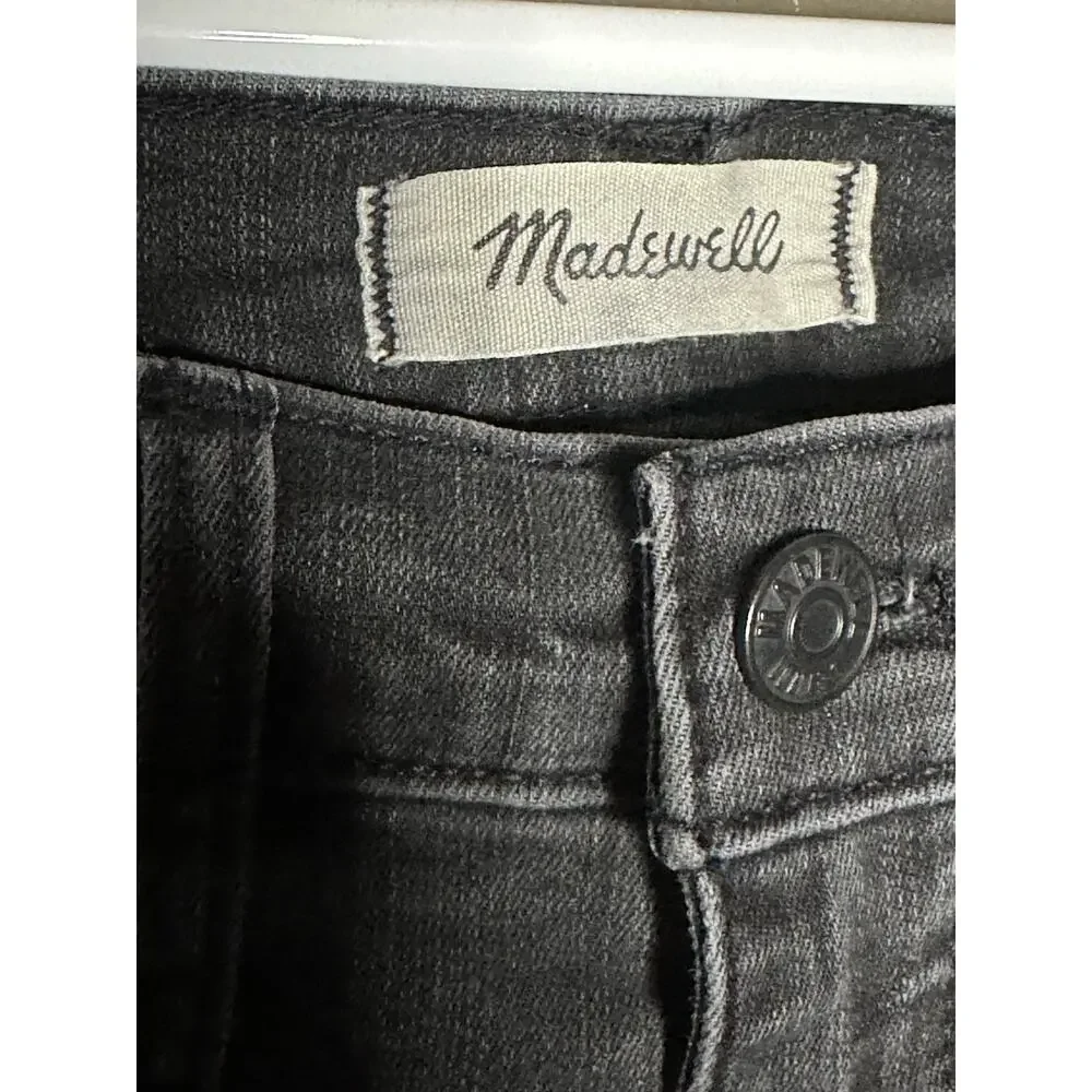 Madewell 9” High Rise Waisted Skinny Jeans Black Distressed Black Seas Size 26